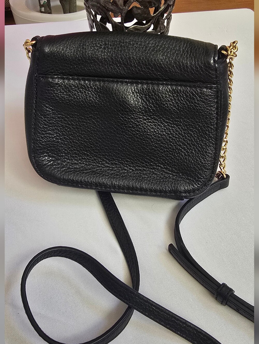 Michael Kors Black Leather Crossbody with Gold MK Medallion - Picture 5 of 8